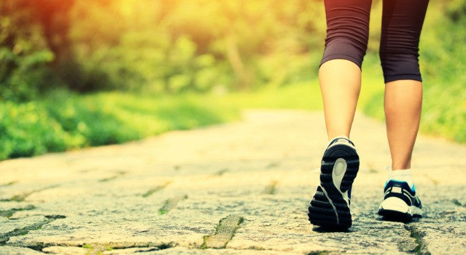 Woman Walking Woods Sunshine Trainers