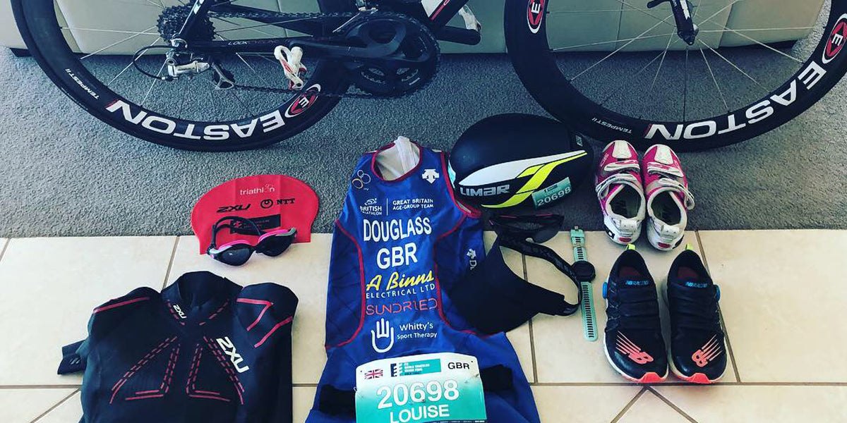 trisuit racing triathlon flatlay