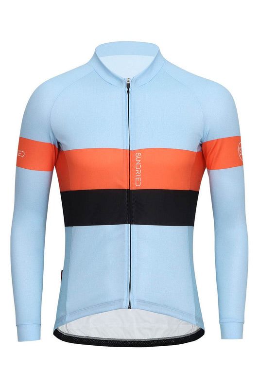 Sundried Sky Stripe Men's Long Sleeve Cycle Jersey Long Sleeve Jersey L Blue SD0487 L Sky Activewear