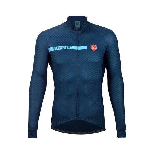 Sundried Cadence Men's Long Sleeve Cycle Jersey Long Sleeve Jersey L Blue SD0100 L Blue Activewear