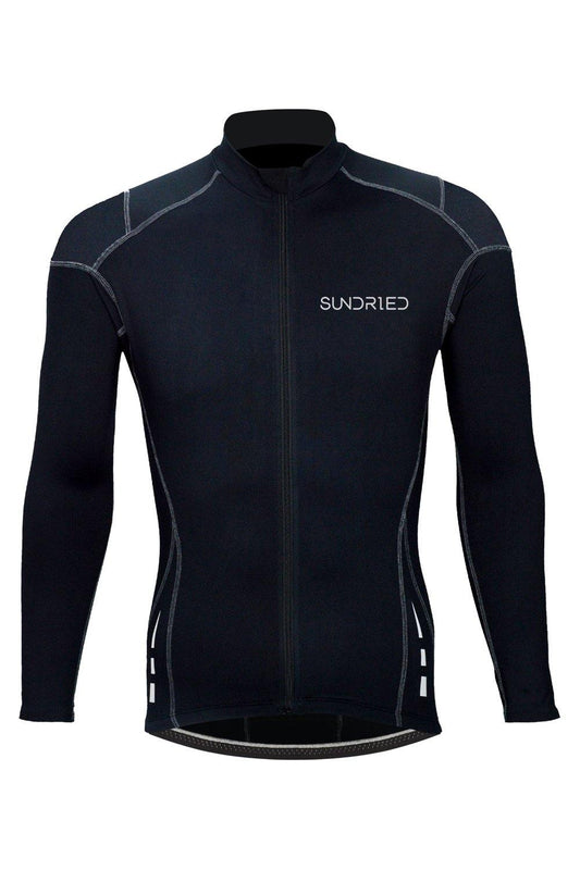 Sundried Men's Thermal Cycle Jersey Long Sleeve Jersey S Black SD0314 S Black Activewear