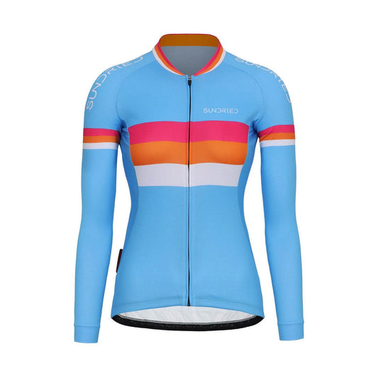 Sundried Euro Women's Long Sleeve Cycle Jersey Long Sleeve Jersey L Blue SD0510 L Blue Activewear