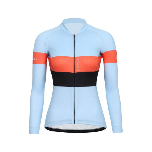 Sundried Sky Stripe Women's Long Sleeve Cycle Jersey Long Sleeve Jersey L Blue SD0508 L Sky Activewear