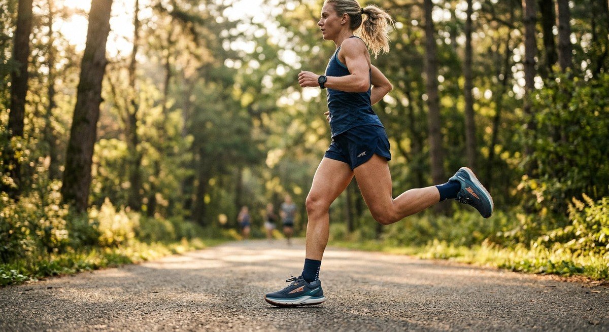 Side profile of the Altra Torin 9 showing the signature zero-drop platform and engineered mesh upper.