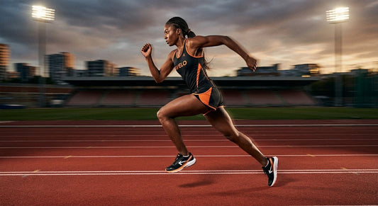 A sleek, professional side profile of the Avelo Supertrainer 1 in a high-speed motion blur shot on a professional track.