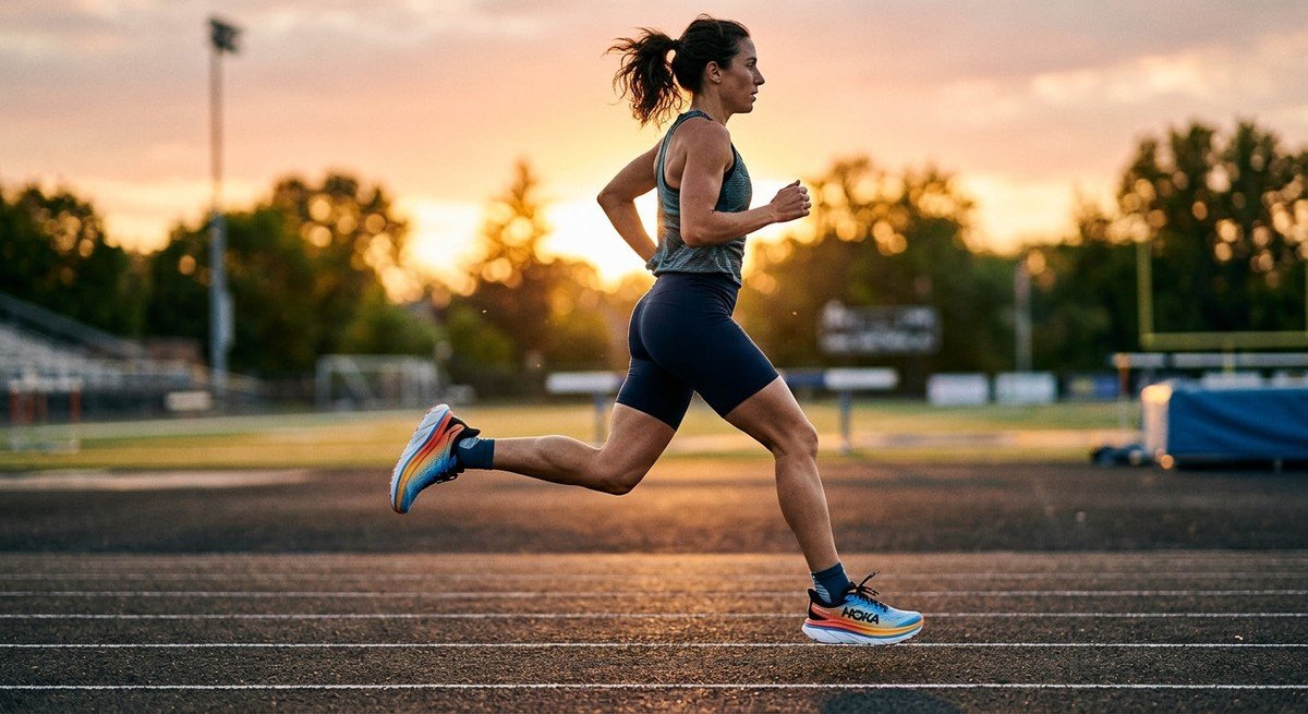 Side profile view of the sleek Hoka Skyward X 2 featuring a high-stack midsole and vibrant colourways.
