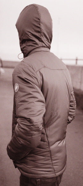 Castelli Meccanico Puffy Jacket Rear Photo with Hood Up