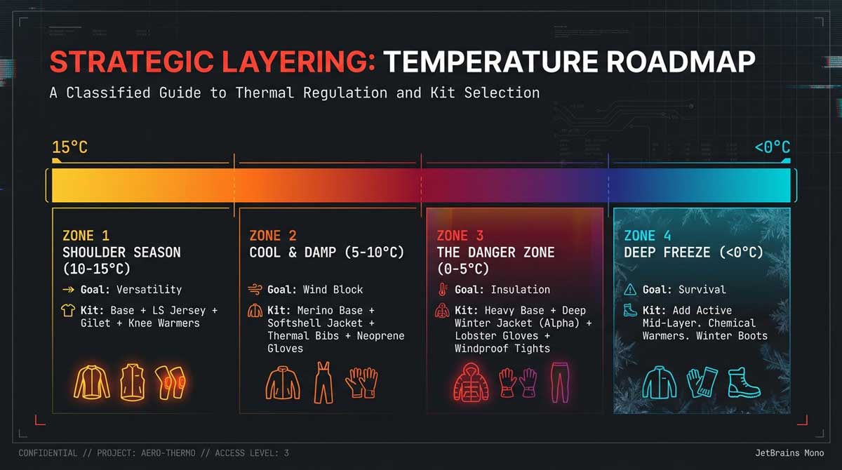 Female cyclist thermal map showing critical insulation zones and hip flare
