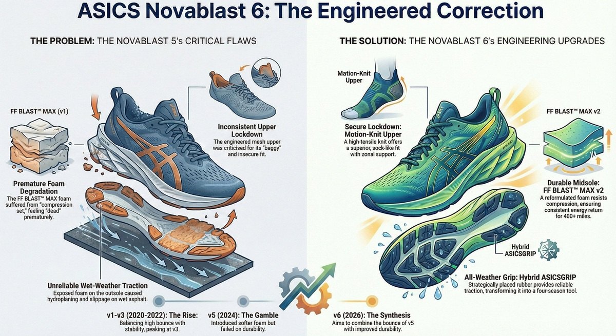 Features of the ASICS Novablast 6: The Trampoline King