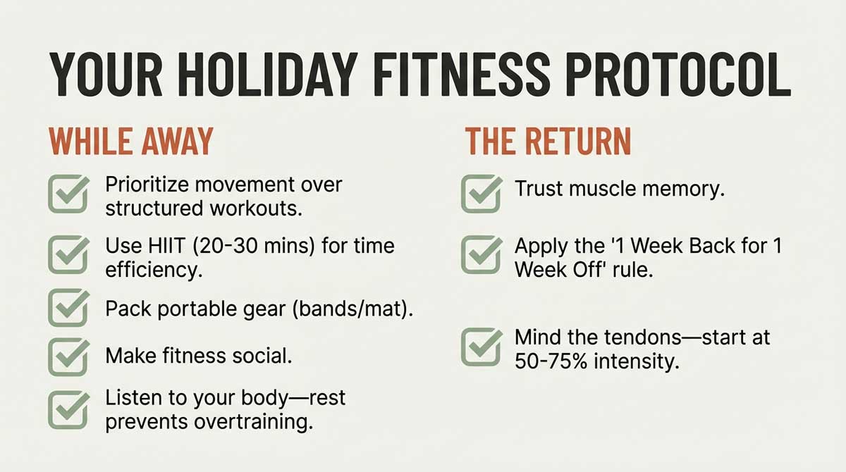 Your Holiday Fitness Protocol checklist for While Away and The Return