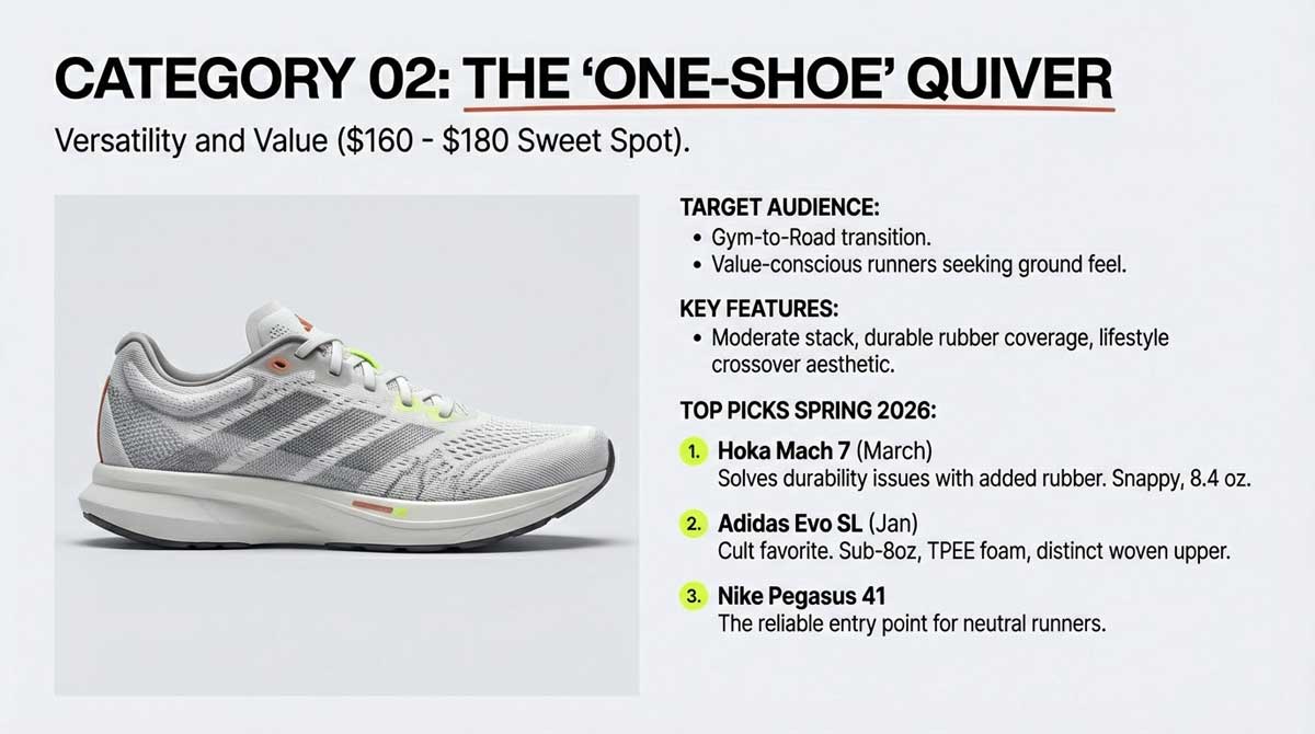 Category 02: The One-Shoe Quiver, featuring the Adidas Evo SL