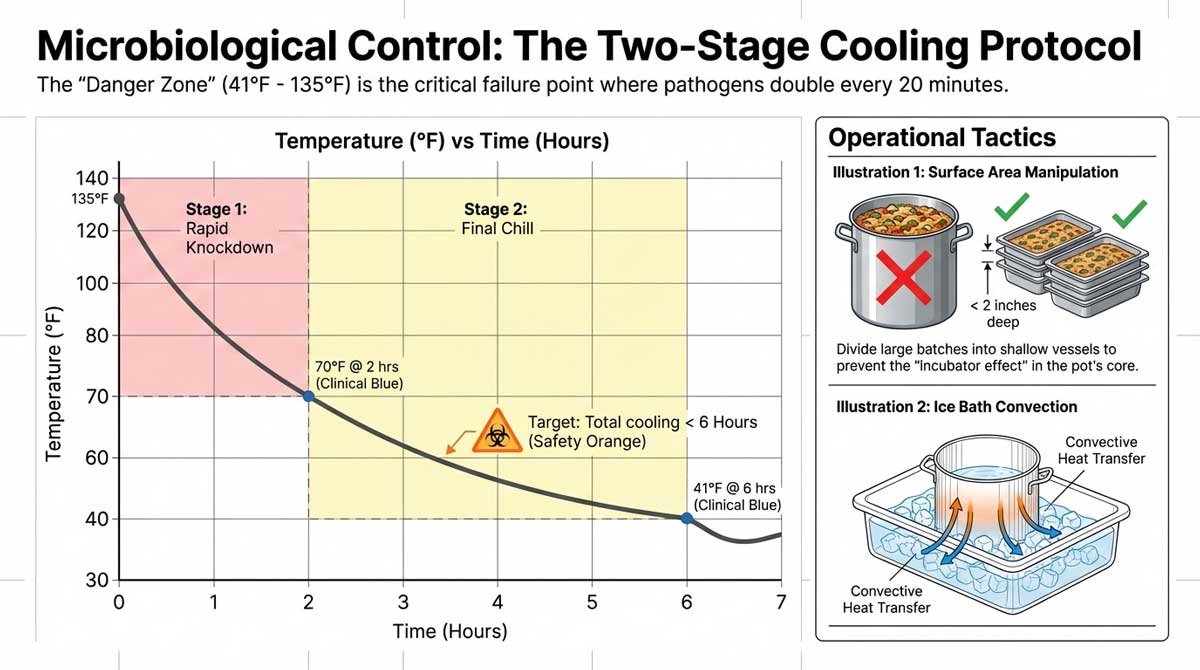Cooling curve graph showing the Two-Stage Cooling Protocol to avoid the danger zone