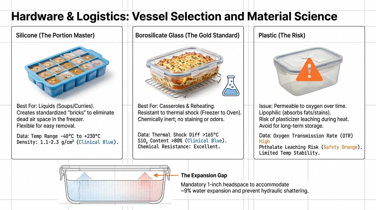 Comparison of silicone trays vs glass containers vs plastic risks