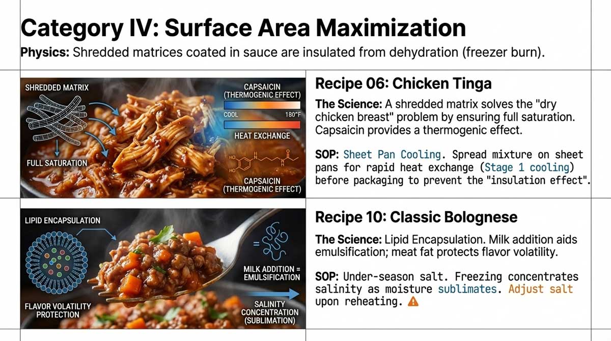 Surface Area Maximization: Shredded Chicken Tinga and Classic Bolognese