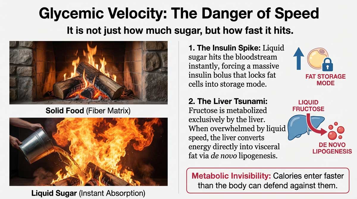 Fire being doused by water bucket, illustrating the liver tsunami caused by liquid sugar