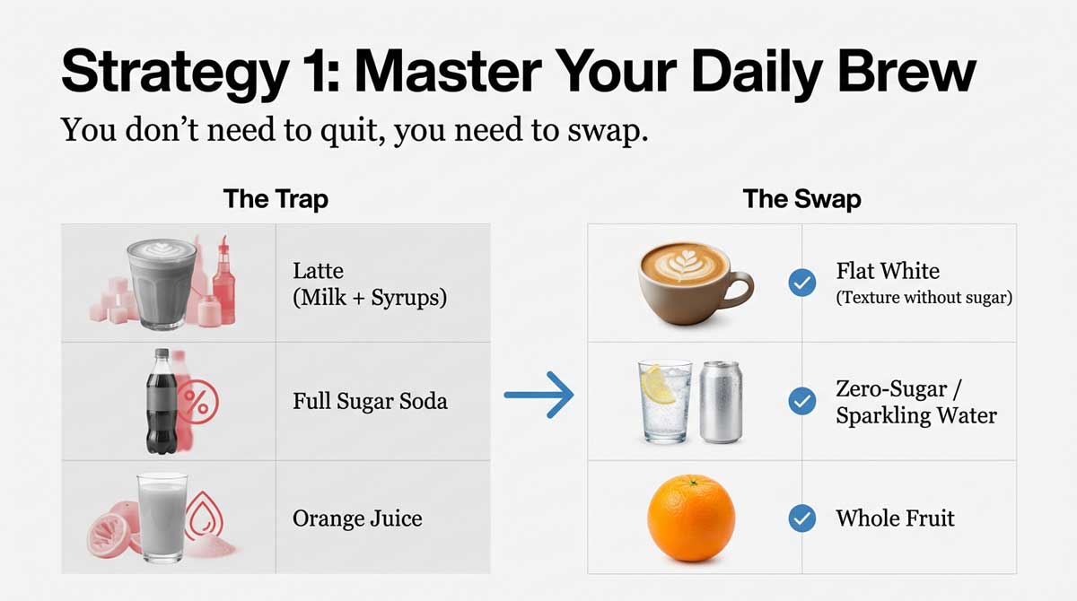 Chart showing healthy swaps for coffee, soda, and juice