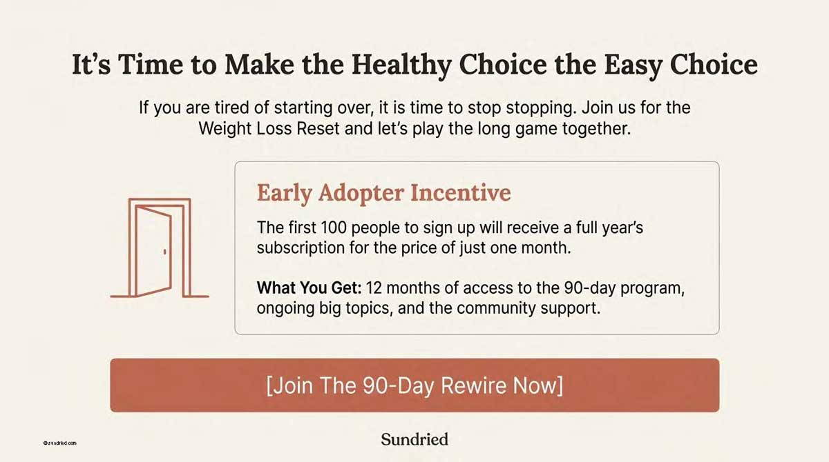 Open door icon inviting users to join the 90-Day Rewire program