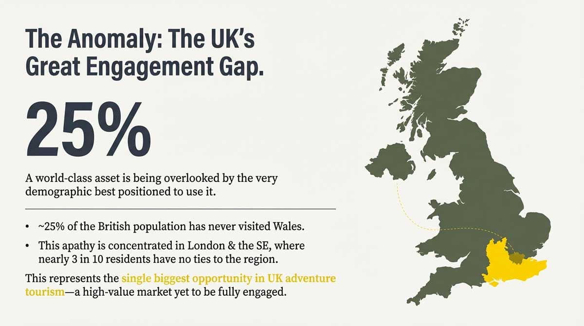 Map of the UK highlighting the engagement gap with Wales
