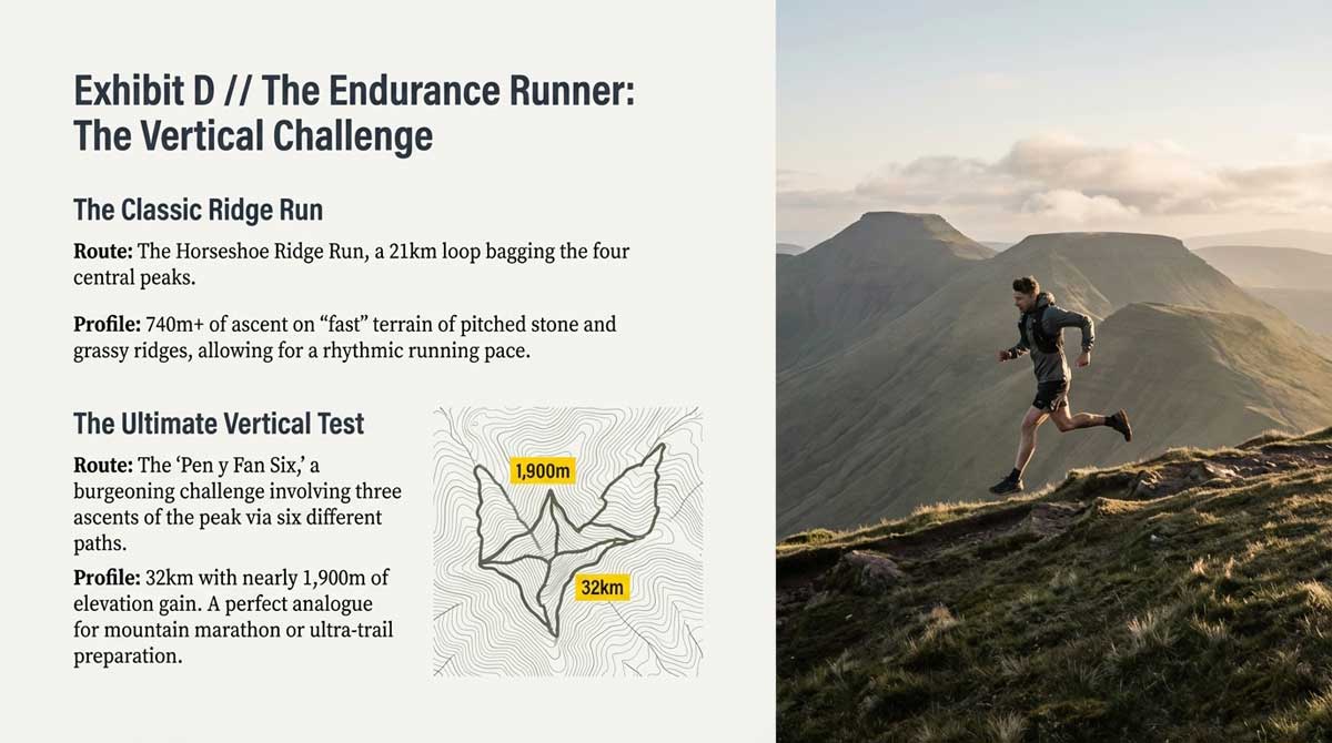 Runner traversing a high ridge line with elevation maps