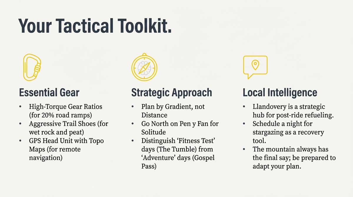 Tactical toolkit list including gear ratios and topo maps