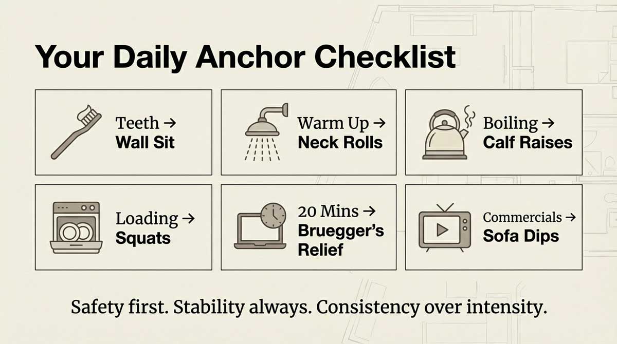 Summary checklist of daily anchors and associated micro-exercises