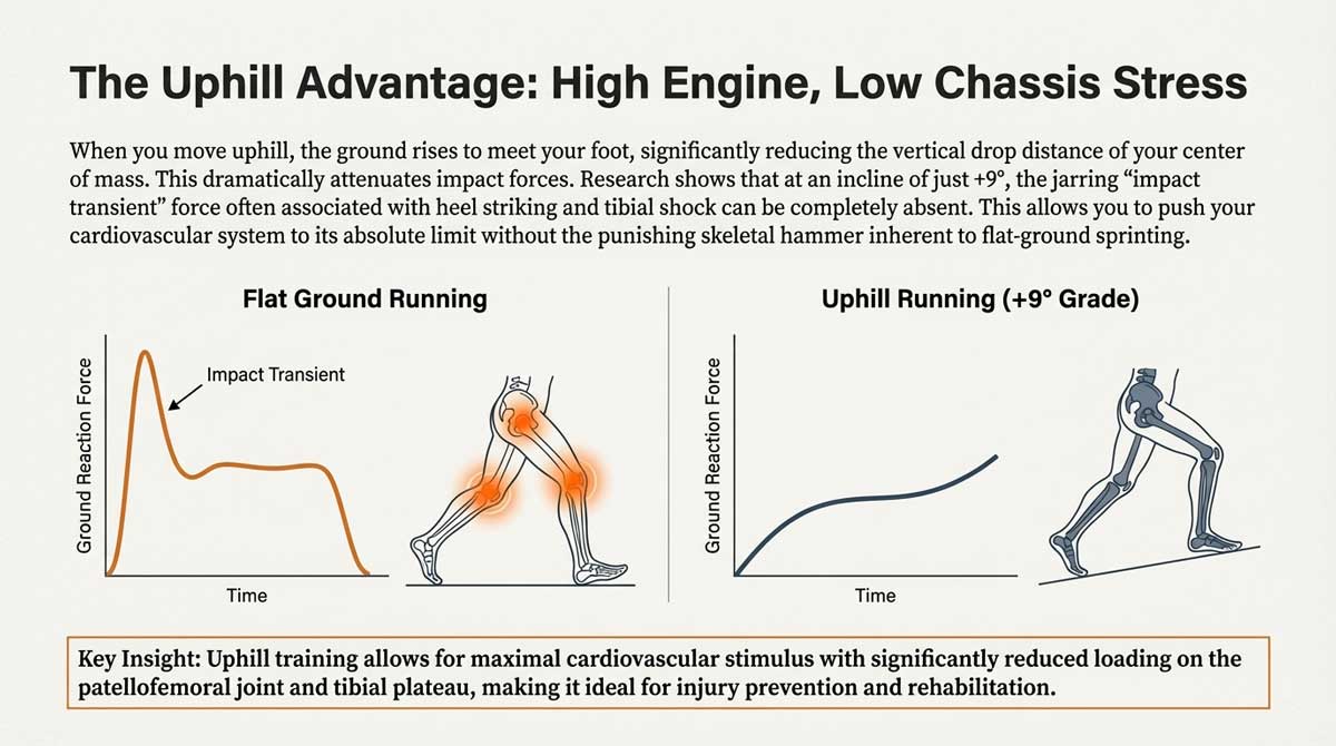 Graph comparing ground reaction forces on level ground versus inclined ground