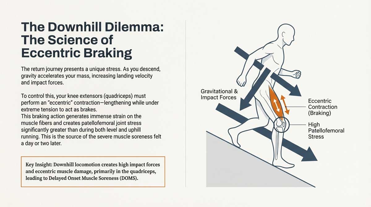 Biomechanics of downhill running showing eccentric braking and patellofemoral stress