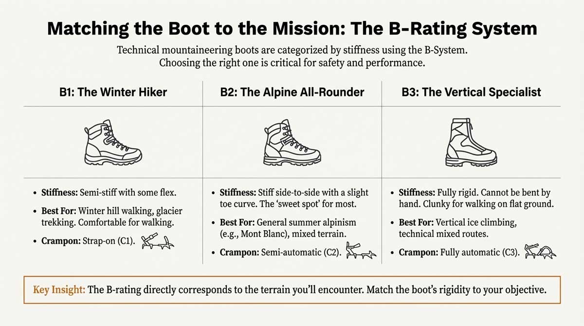 Mountaineering boot types B1 B2 and B3