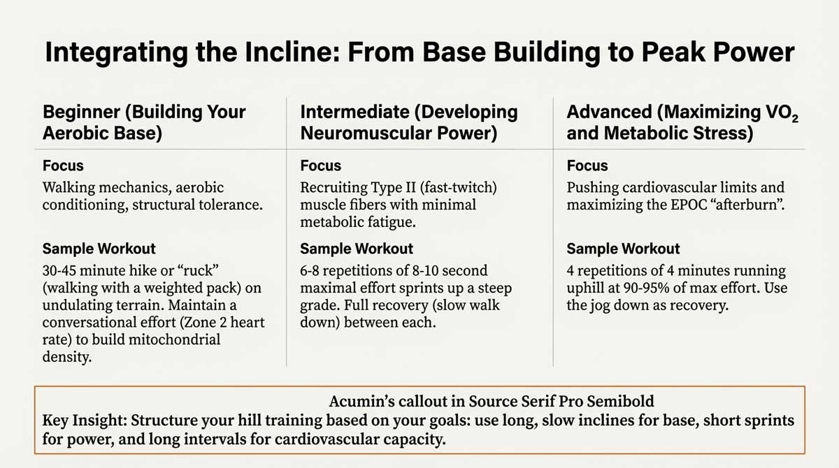 Training zones chart for beginner intermediate and advanced hill workouts