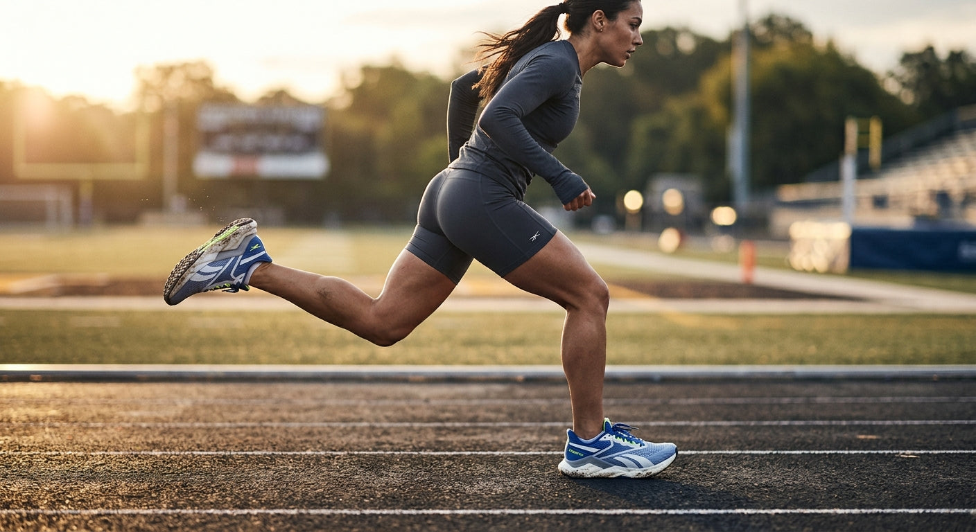 A high-speed side profile shot of the Reebok FloatZig Tread in motion, highlighting the supercritical foam midsole and sleek, modern mesh upper.