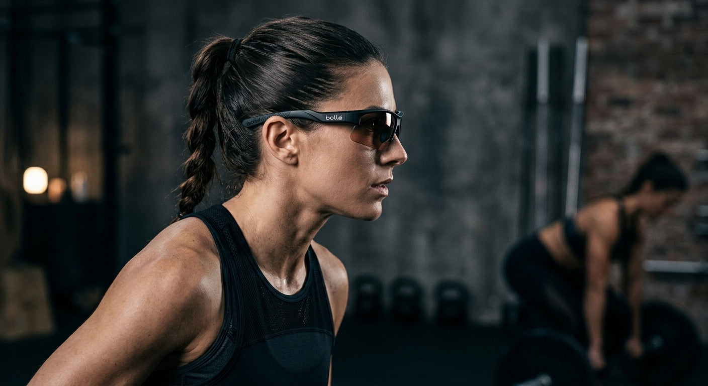 A sleek, studio-lit side profile of the Bollé Lightshifter frame, highlighting the ergonomic temple design and high-performance material textures.