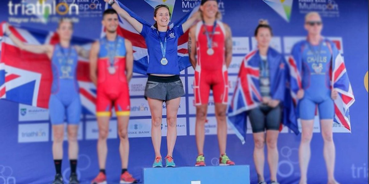 Swim Run Triathlon Triathlete winner podium