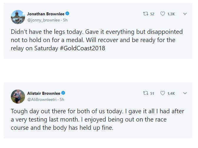 Brownlee brothers shock defeat Commonwealth games 2018 tweets