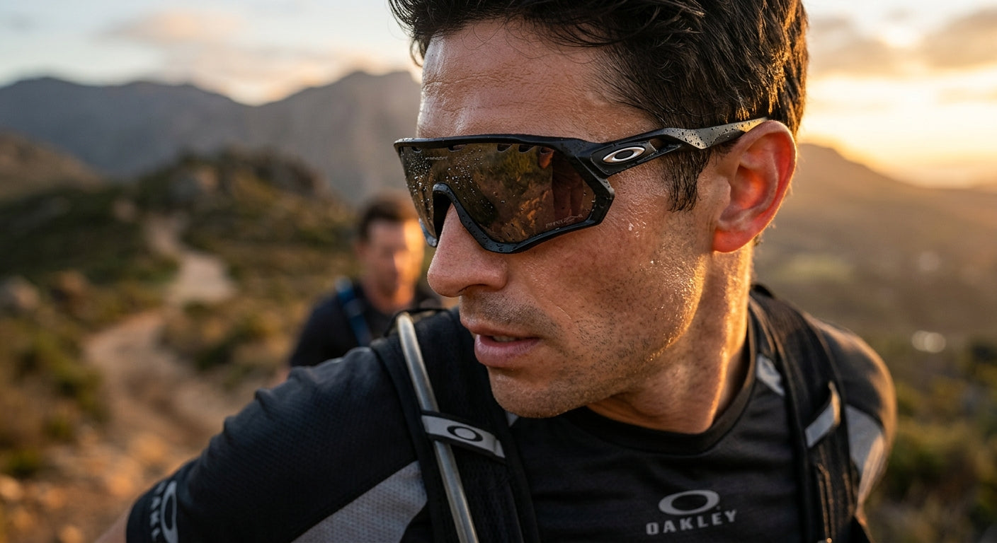 Close-up detailed shot of the Oakley Bisphaera Speed frame geometry showing the ventilation ports and lens texture.