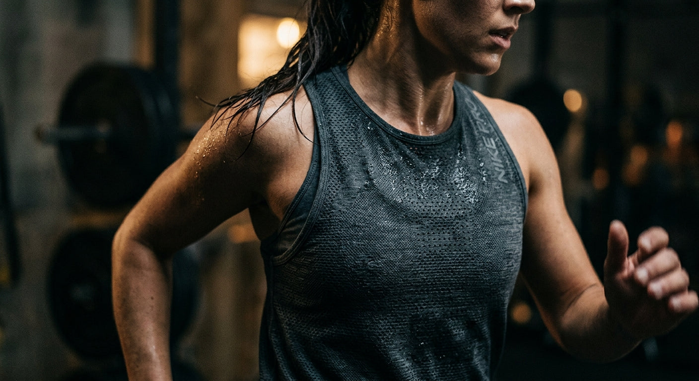 Close-up of a high-performance athletic kit showing the detailed texture and moisture-wicking technology under moody, cinematic lighting.
