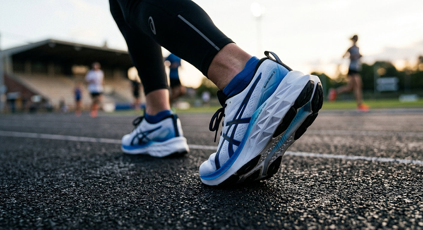 Close-up of the ASICS Sonicblast 2 midsole texture showing the advanced material engineering and sleek, aerodynamic silhouette.