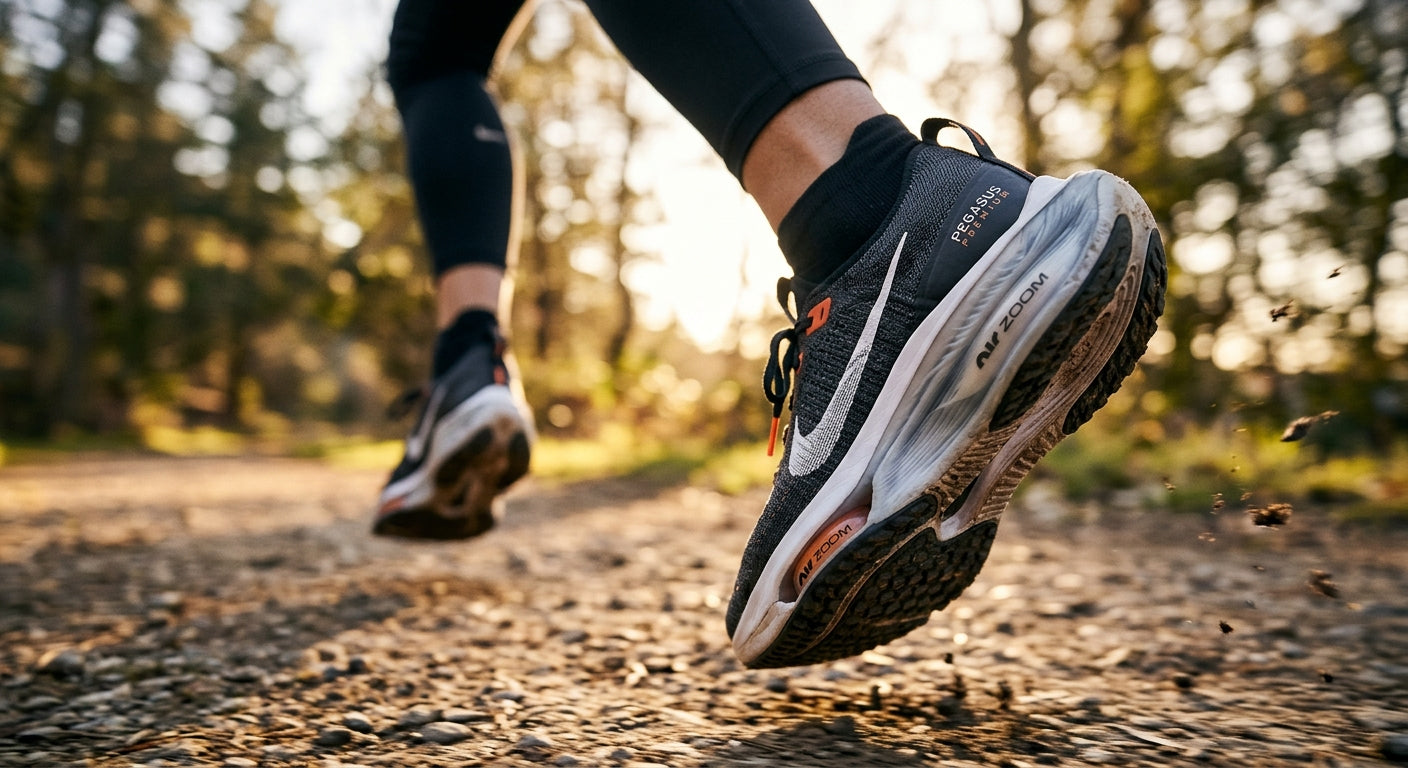 Close-up of the Nike Pegasus Premium 2 midsole showing the sculpted full-length Air Zoom unit with realistic texture and motion blur.