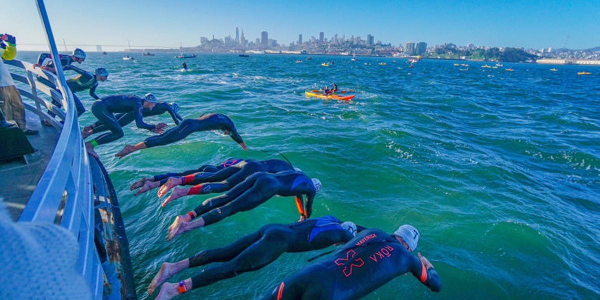 Escape From Alcatraz Triathlon swim boat jump