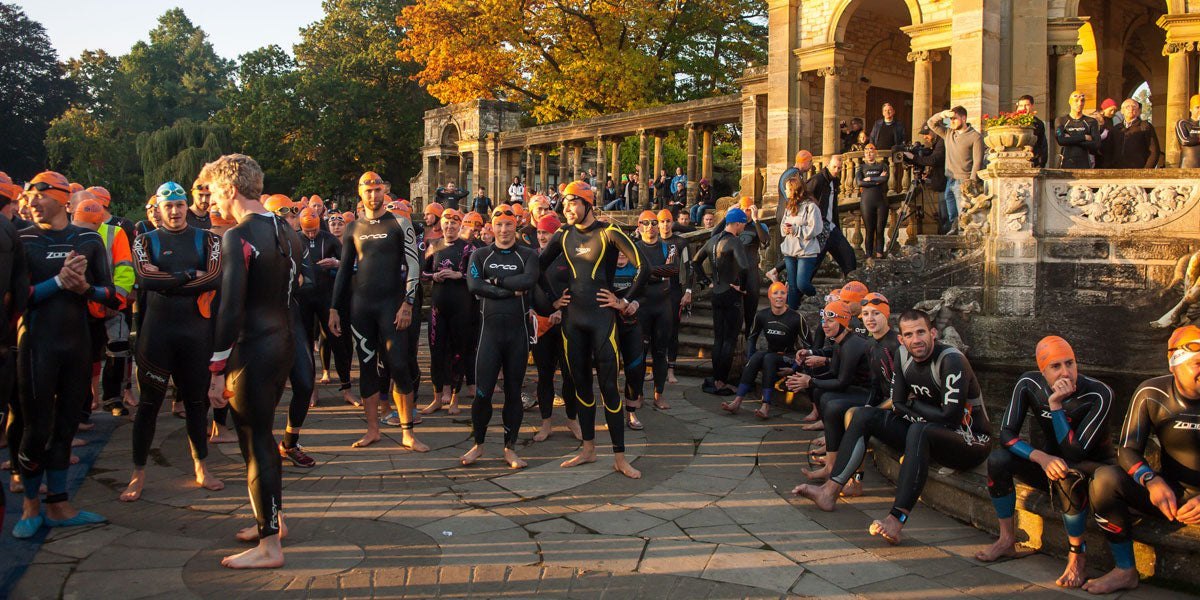 Hever Castle triathlon swim start wetsuit triathletes
