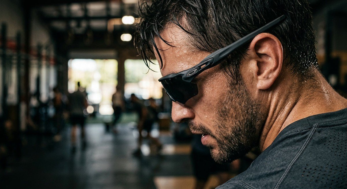 Macro detail of premium sports eyewear frame showing the texture and ergonomic design of the temple arm.