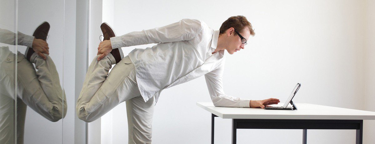Workout at work stretching table desk computer