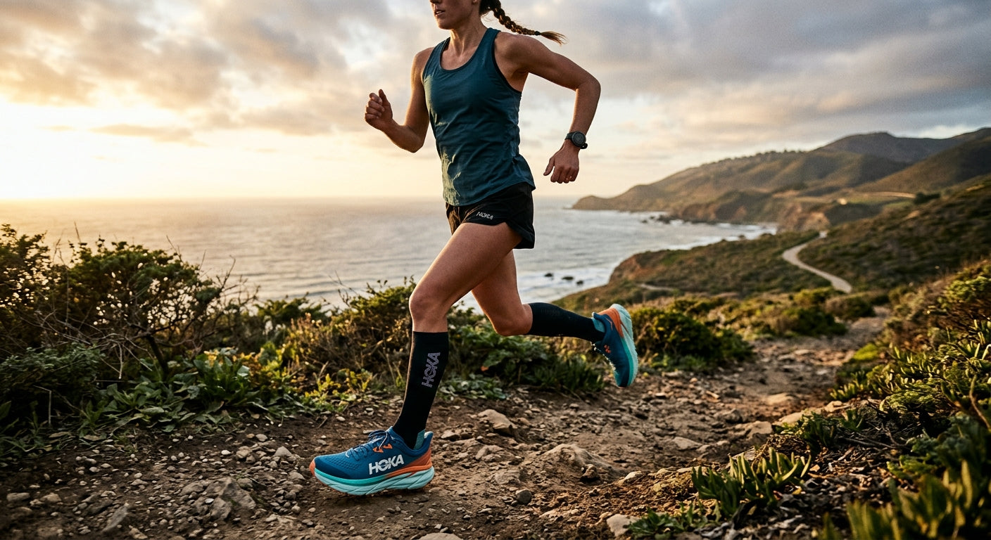 Side profile of the HOKA Skyflow 2 showing the heel focused rocker design