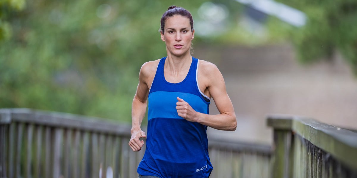 sustainable eco friendly running top made from 100% recycled plastic