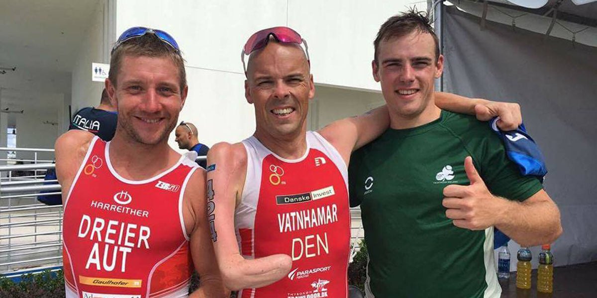 Triathlon Finish Triathletes happy