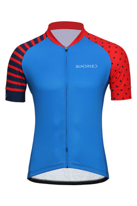 Sundried Spots and Stripes Men's Short Sleeve Cycle Jersey Short Sleeve Jersey L BlueStripe SD0479 L BlueStripe Activewear