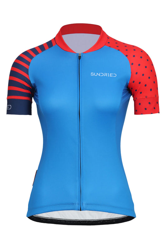 Sundried Spots and Stripes Women's Short Sleeve Cycle Jersey Short Sleeve Jersey L BlueStripe SD0480 L BlueStripe Activewear