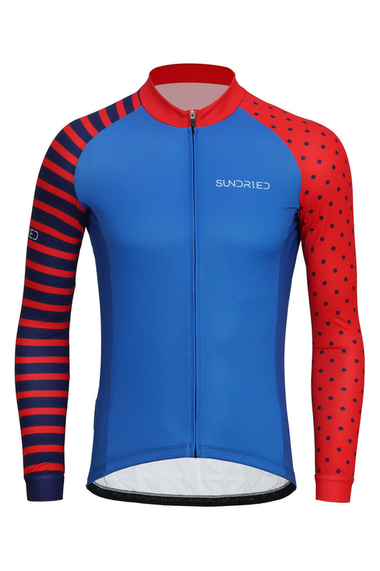 Sundried Spots and Stripes Men's Long Sleeve Cycle Jersey Long Sleeve Jersey L BlueStripe SD0481 L BlueStripe Activewear