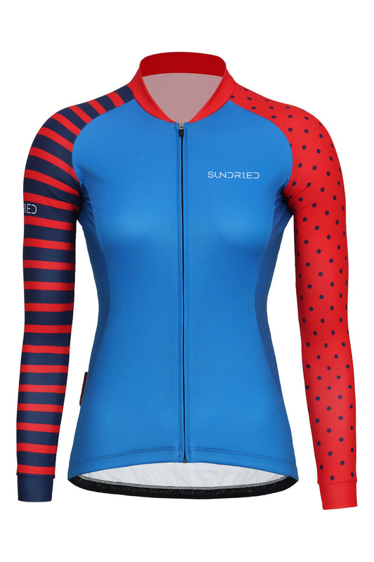 Sundried Spots and Stripes Women's Long Sleeve Cycle Jersey Long Sleeve Jersey XS BlueStripe SD0482 XS BlueStripe Activewear