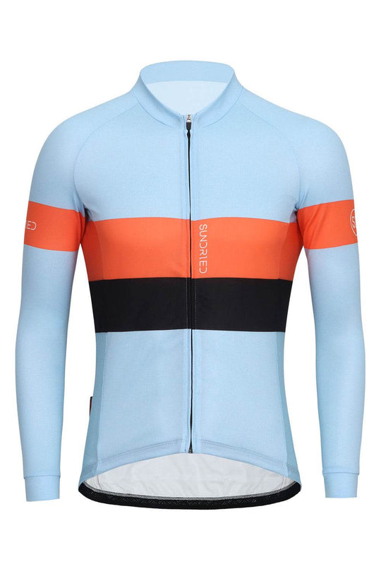 Sundried Sky Stripe Men's Long Sleeve Cycle Jersey Long Sleeve Jersey L Blue SD0487 L Sky Activewear