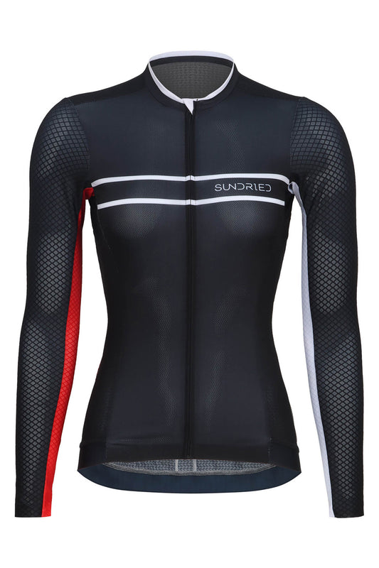 Sundried Pro Women's Black Long Sleeve Cycle Jersey Long Sleeve Jersey L Black SD0500 L Black Activewear